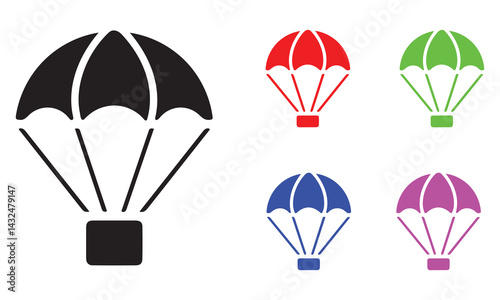 Black and Outline Parachute Delivery Icons – Minimal Vector Set