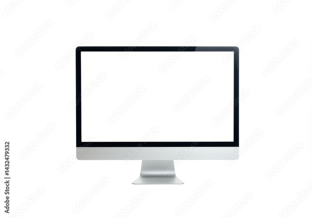 A desktop computer with a blank white screen isolated on a white background in studio shot view A desktop computer with a blank white screen isolated on a white background in studio shot view