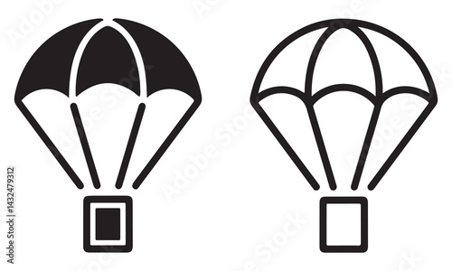 Black and Outline Parachute Delivery Icons – Minimal Vector Set