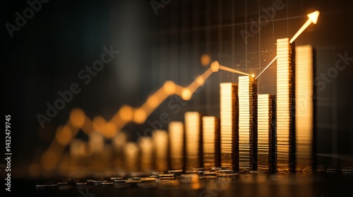 Financial growth represented by ascending gold bars on a chart.