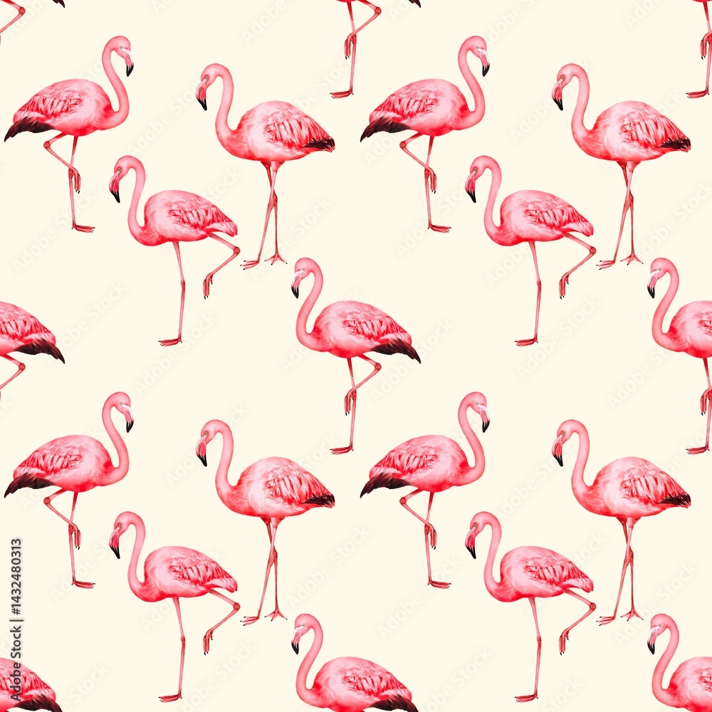 Obraz premium seamless pattern with pink flamingos summer tropical, fresh