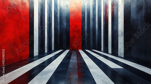 Abstract Room with Red and Black Striped Walls