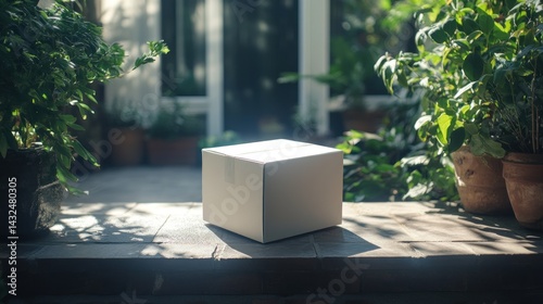 Package delivered on doorstep, white exterior