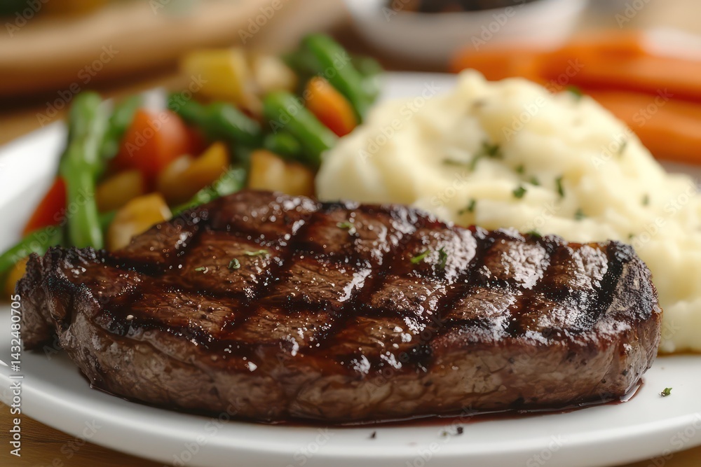 Sizzling steak dinner on a plate Sizzling steak dinner on a plate