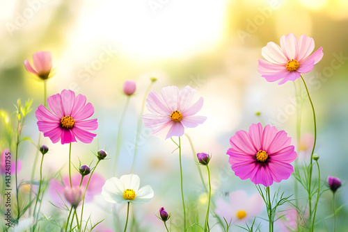 Cosmos Flowers Bloom Brightly Outdoors