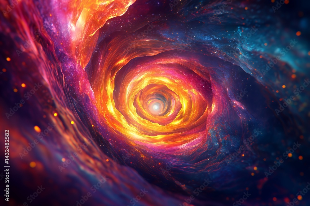 Obraz premium Cosmic Swirl A Fiery Nebula Tunnel Through Space