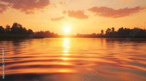 Golden Sunset Over Calm River: A Serene Landscape Painting