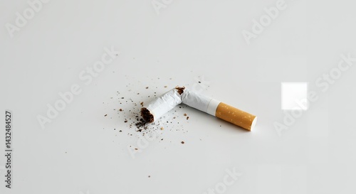Broken cigarette on white background symbolizing quitting smoking and tobacco addiction awareness