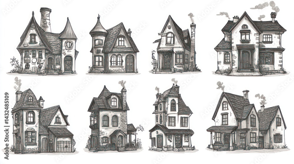 Eight charming Victorian house sketches, architectural design, home ideas Eight charming Victorian house sketches, architectural design, home ideas