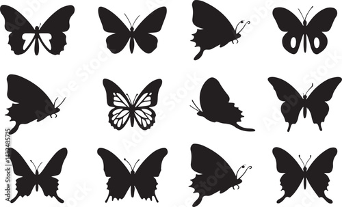 Flying butterflies silhouette black vector set isolated 