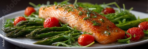 Roasted salmon with asparagus and cherry tomatoes