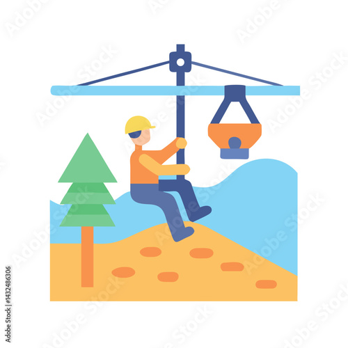 Zipline Adventure Thrill Ride Icon Design