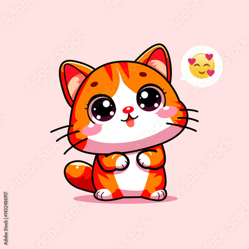 PrintCute chubby cartoon cat in kawaii style with a joyful expression. Perfect for stickers, childrens illustrations, mascots, or digital content. High-resolution vector art.