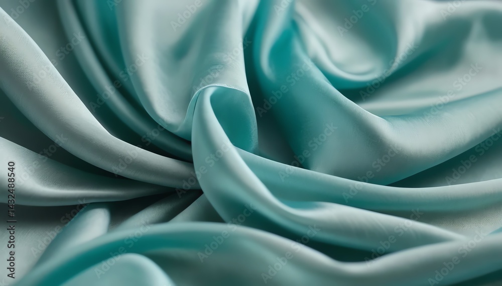 Obraz premium Elegant Aqua Silk Fabric Draped Luxuriously Soft Teal Textile Background Texture