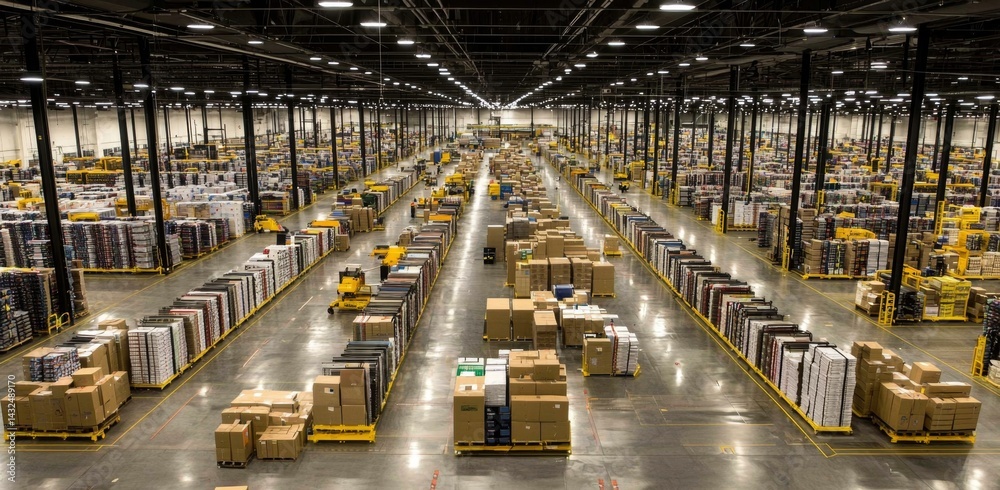 Fototapeta premium A logistics center embodies massive floor and storage space for optimal organization.