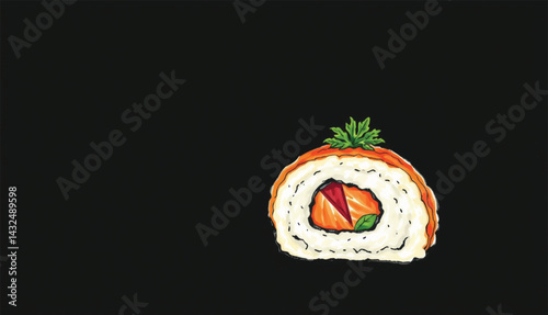sushi on a black background