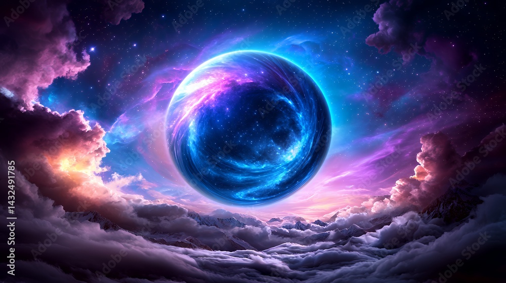 Celestial orb nebula space fantasy scene Celestial orb nebula space fantasy scene