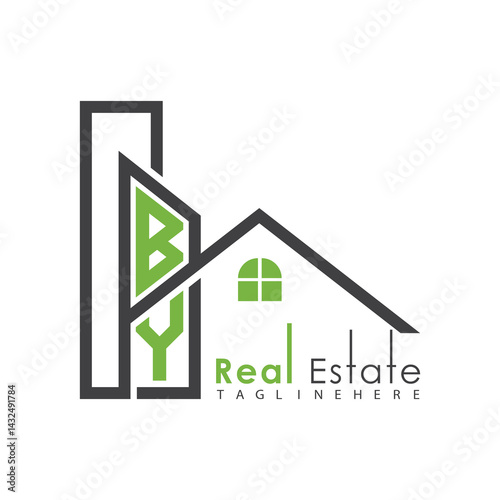 initial monogram logo for real estate with Home and Building shape creative design.	