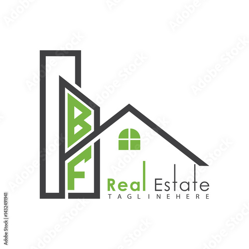 initial monogram logo for real estate with Home and Building shape creative design.	