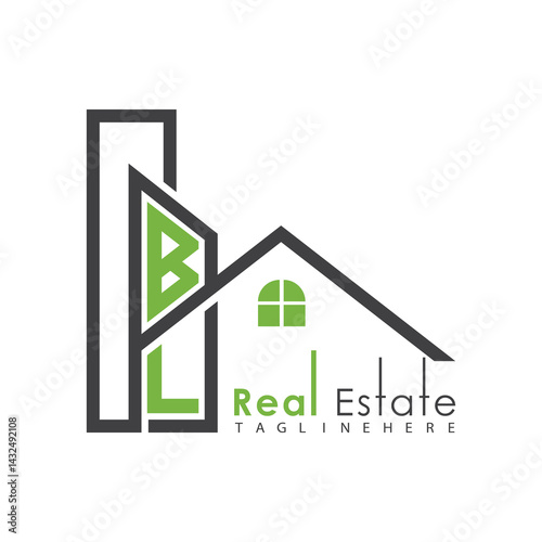 initial monogram logo for real estate with Home and Building shape creative design.	