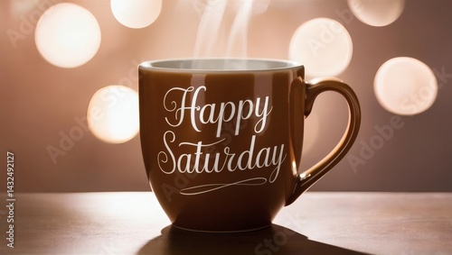 Enjoying Hot Drink on Saturday Morning with Bokeh Lights