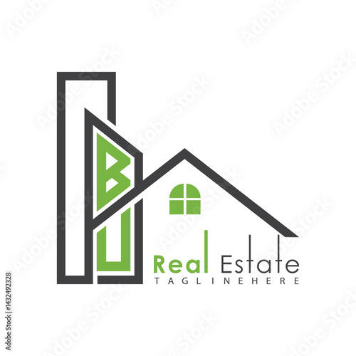 initial monogram logo for real estate with Home and Building shape creative design.	