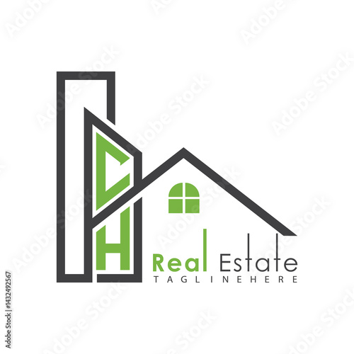 initial monogram logo for real estate with Home and Building shape creative design.	