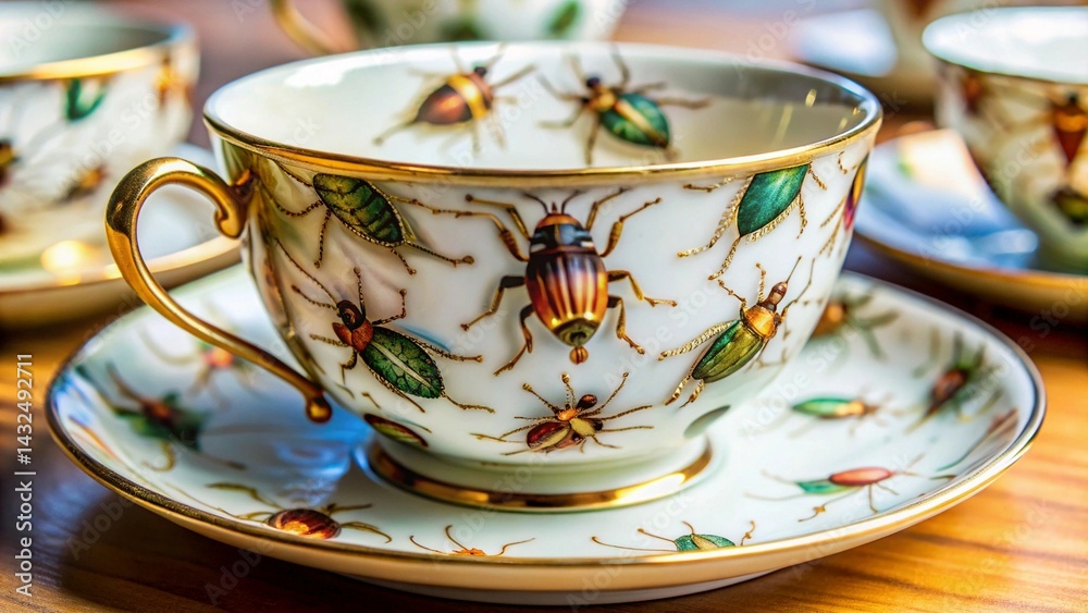 Fototapeta premium Ornate Teacup with Insect Decoration