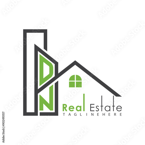 initial monogram logo for real estate with Home and Building shape creative design.	
