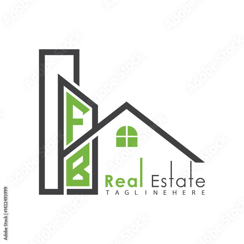 initial monogram logo for real estate with Home and Building shape creative design.	