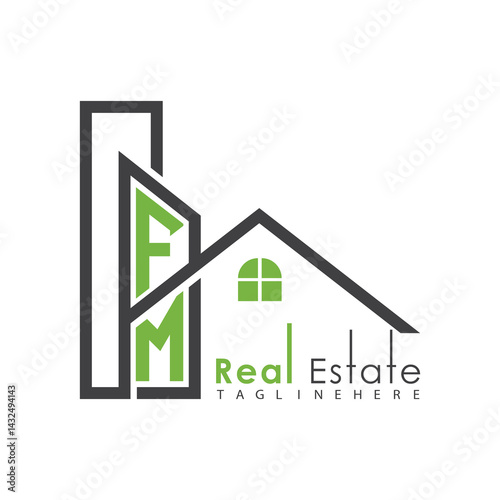 initial monogram logo for real estate with Home and Building shape creative design.	
