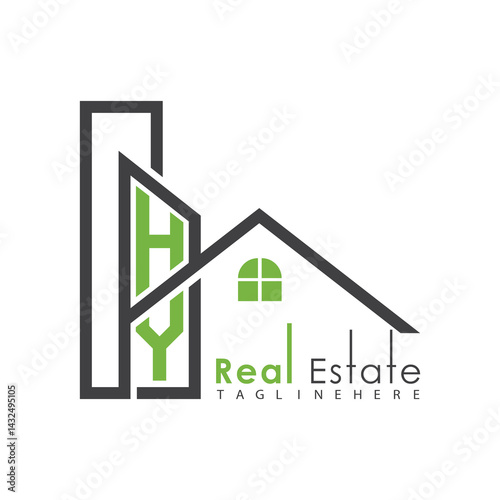 initial monogram logo for real estate with Home and Building shape creative design.	