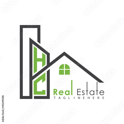initial monogram logo for real estate with Home and Building shape creative design.	
