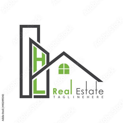 initial monogram logo for real estate with Home and Building shape creative design.	