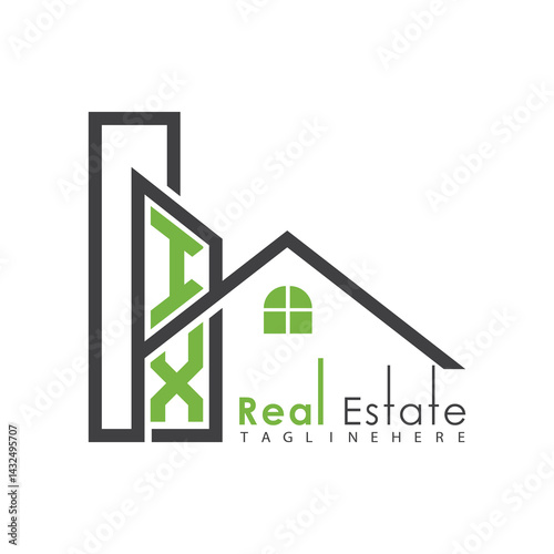 initial monogram logo for real estate with Home and Building shape creative design.	