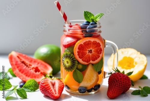 Obraz na płótnie Fruit infused detox water in glass jar, summer wellness vibe w salonie