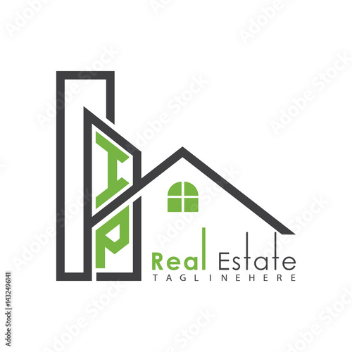 initial monogram logo for real estate with Home and Building shape creative design.	