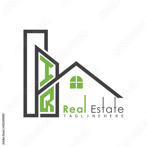 initial monogram logo for real estate with Home and Building shape creative design.	
