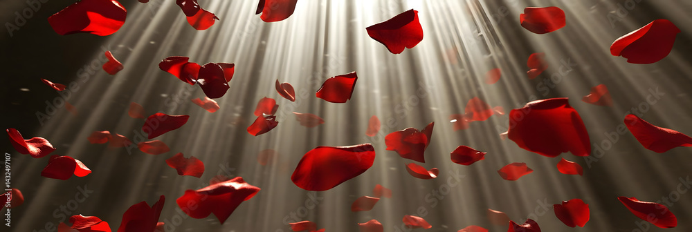 Falling Rose Petals in Light Beams