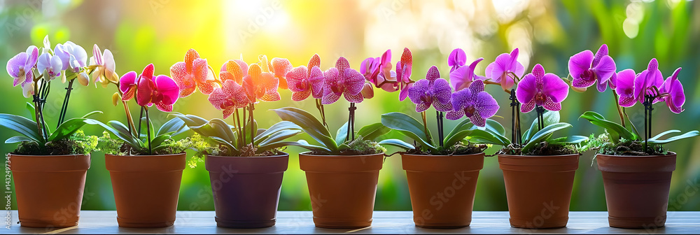 Vibrant Orchids Bloom in Terracotta Pots
