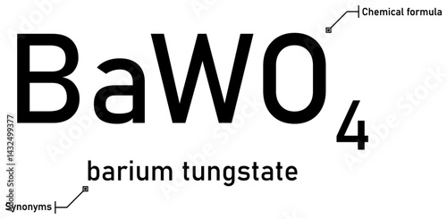 Barium tungstate chemical formula and synonyms with callout titles