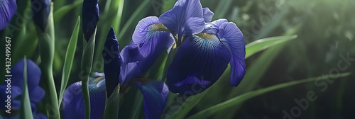 Obraz na płótnie Purple Irises Bloom in Sunlight w salonie