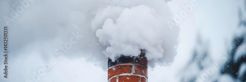 Obraz na płótnie Brick Chimney Emits Winter Steam Clouds w salonie
