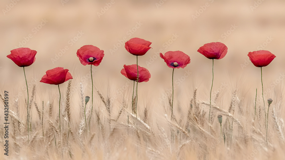 Red Poppies Bloom in Wheat Field
