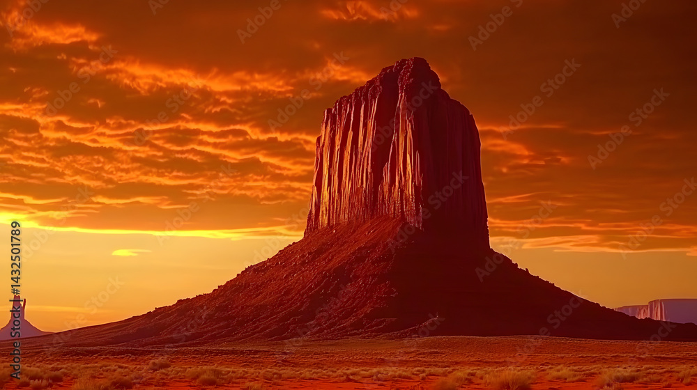 Sunset's Fiery Embrace of Desert Rock