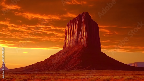 Obraz na płótnie Sunset's Fiery Embrace of Desert Rock w salonie