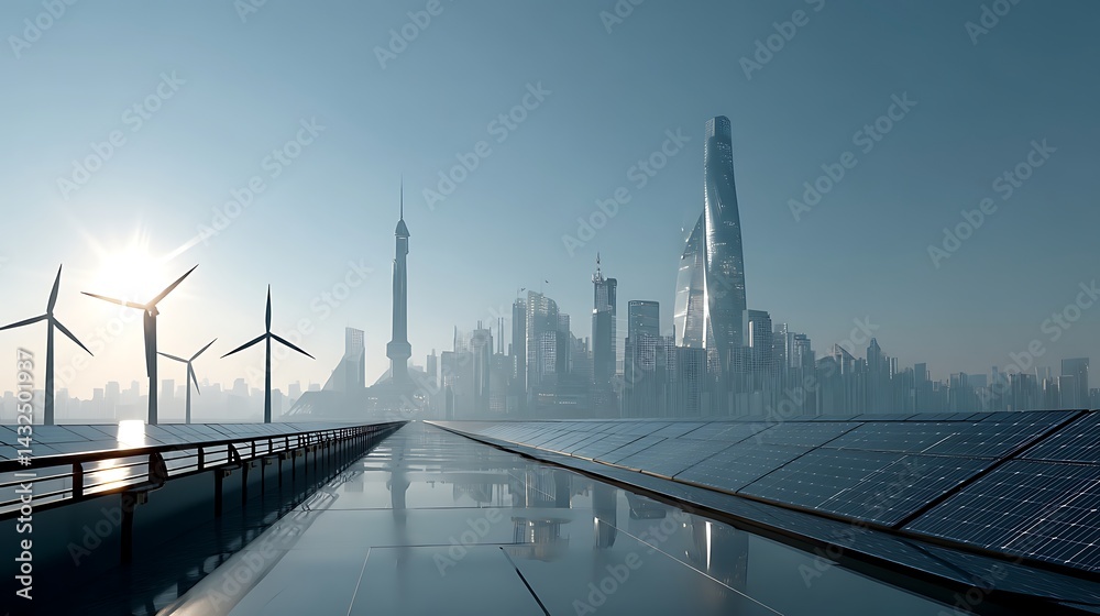 Fototapeta premium Futuristic city with clean energy