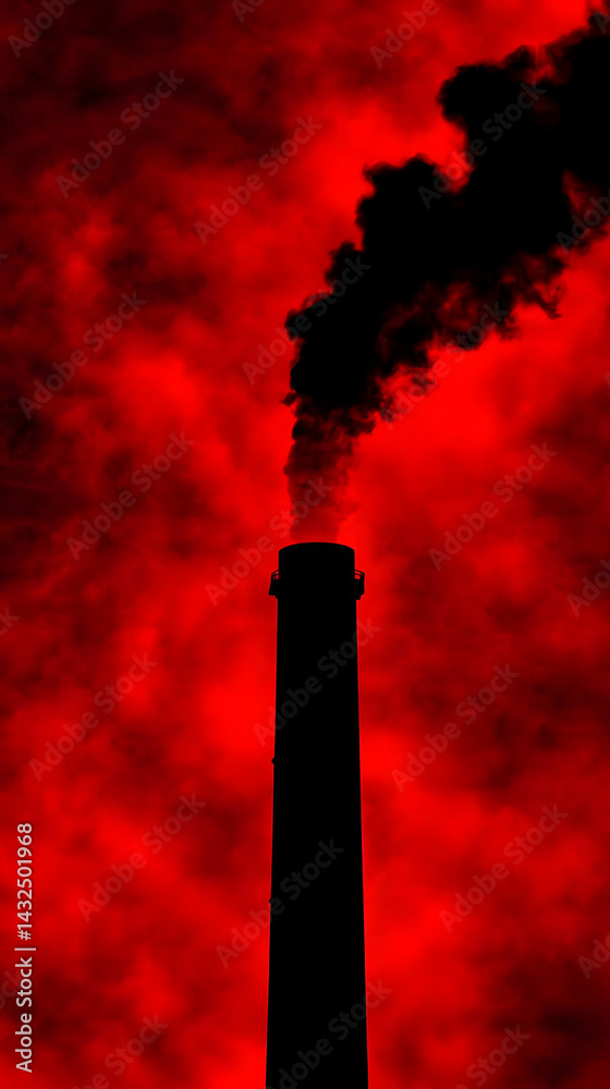 Factory Emits Dark Smoke, Red Sky Warning