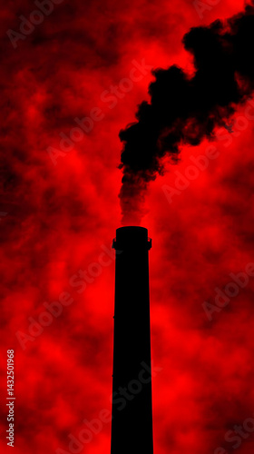 Obraz na płótnie Factory Emits Dark Smoke, Red Sky Warning w salonie