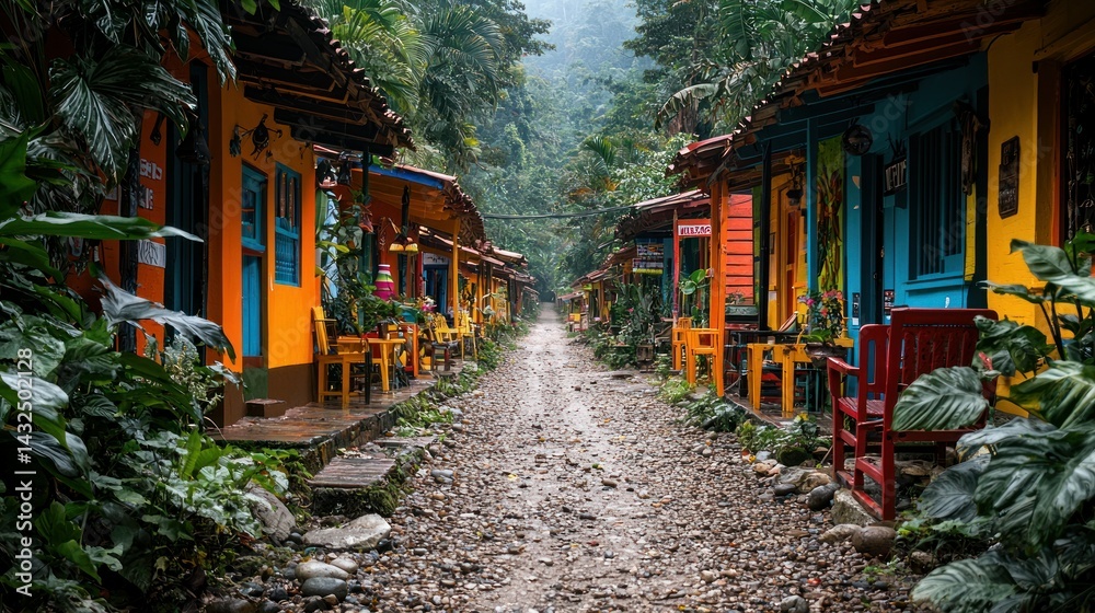 Fototapeta premium Vibrant Colombian Village nestled in Lush Green Mountains